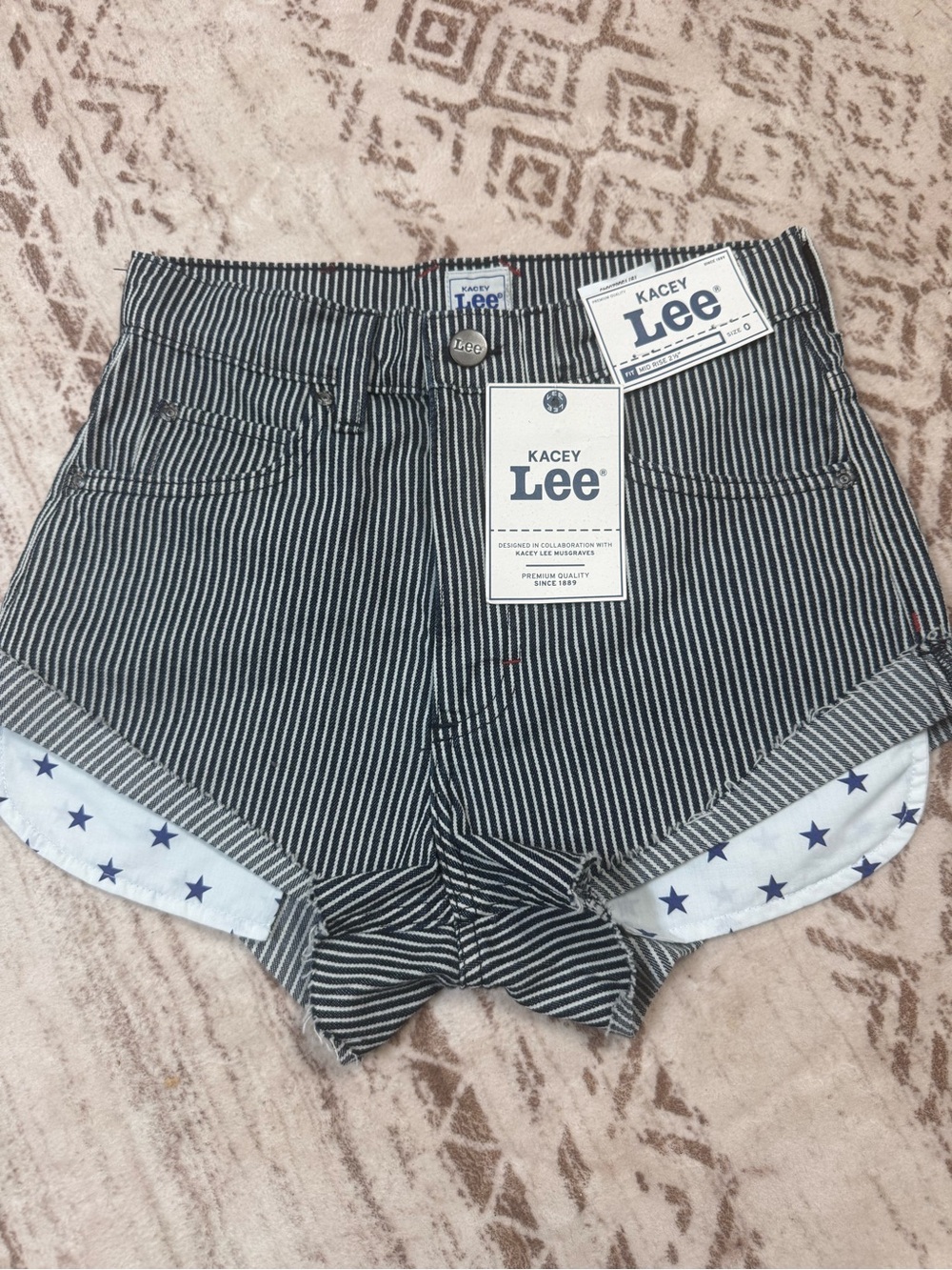 Lee Black & White Striped Denim Shorts with Star Lining